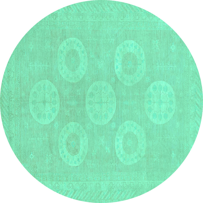 Round Machine Washable Oriental Turquoise Traditional Area Rugs, wshabs2730turq