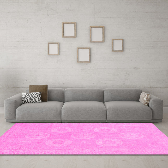 Machine Washable Oriental Pink Traditional Rug in a Living Room, wshabs2730pnk