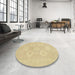 Round Machine Washable Abstract Metallic Gold Rug in a Office, wshabs2730