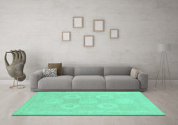 Machine Washable Oriental Turquoise Traditional Area Rugs in a Living Room,, wshabs2730turq
