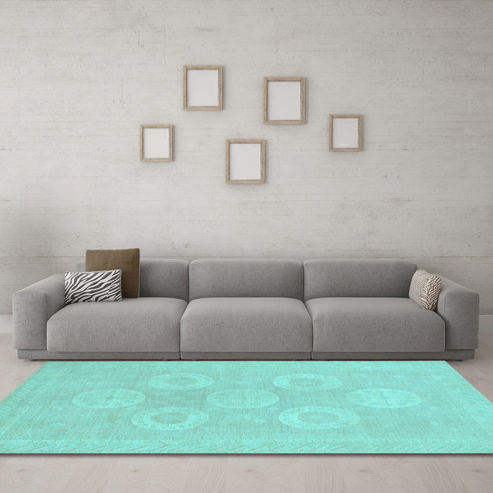 Machine Washable Oriental Light Blue Traditional Rug in a Living Room, wshabs2730lblu