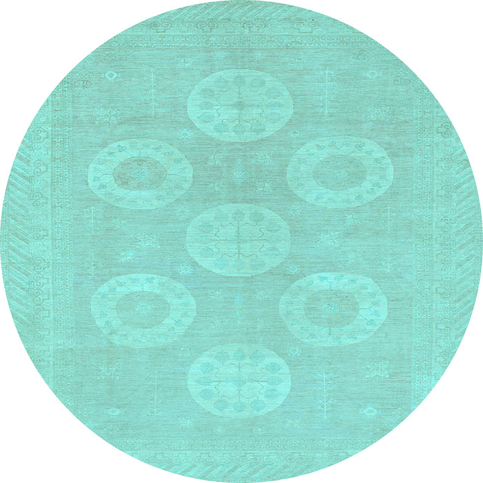 Round Machine Washable Oriental Light Blue Traditional Rug, wshabs2730lblu
