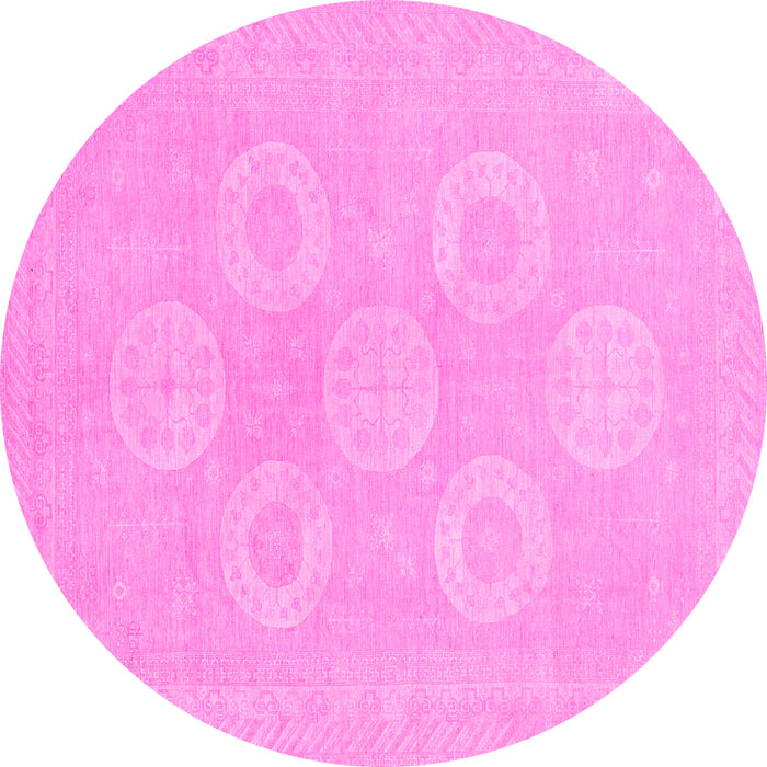 Round Machine Washable Oriental Pink Traditional Rug, wshabs2730pnk