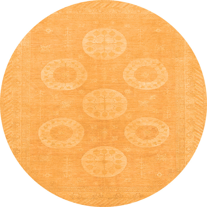 Round Machine Washable Oriental Orange Traditional Area Rugs, wshabs2730org