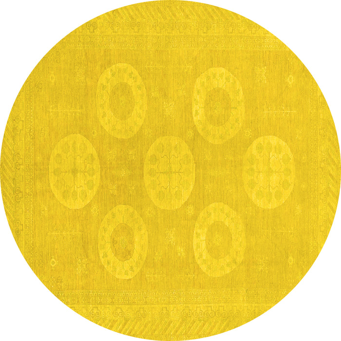 Round Oriental Yellow Traditional Rug, abs2730yw