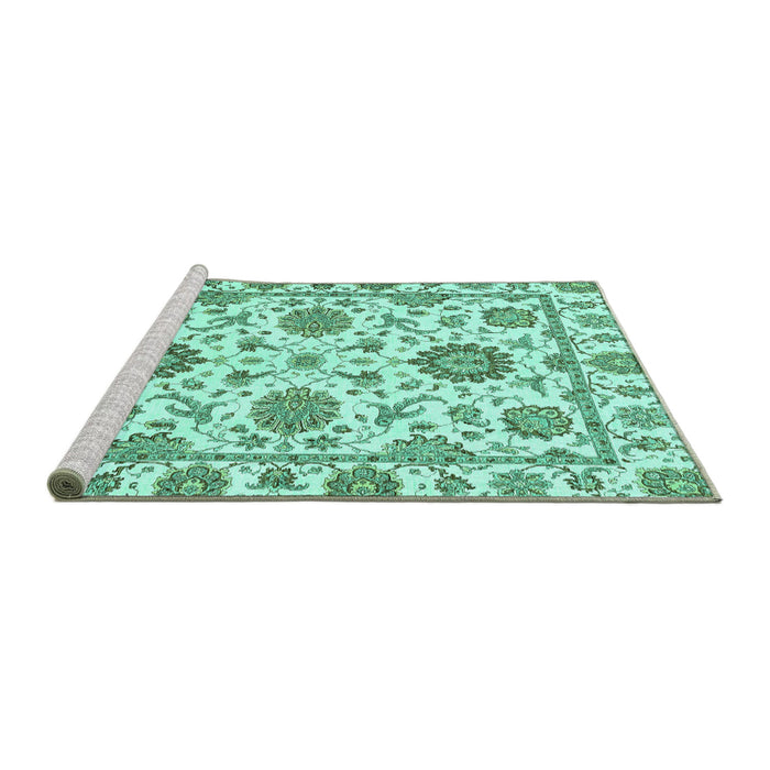 Sideview of Machine Washable Abstract Turquoise Modern Area Rugs, wshabs2731turq