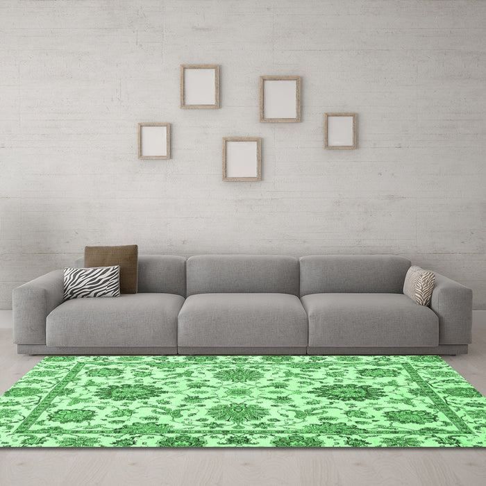 Machine Washable Abstract Emerald Green Modern Area Rugs in a Living Room,, wshabs2731emgrn