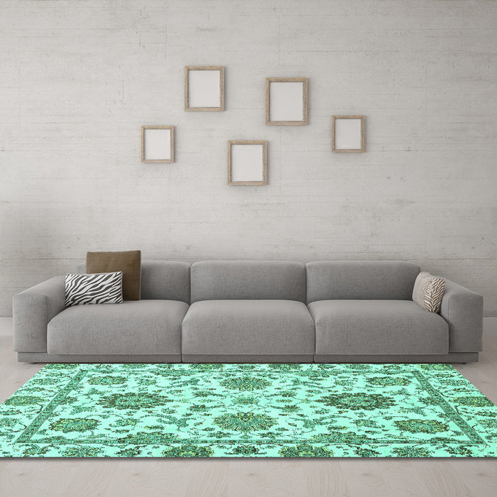 Machine Washable Abstract Turquoise Modern Area Rugs in a Living Room,, wshabs2731turq