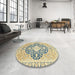 Round Machine Washable Abstract Brown Gold Rug in a Office, wshabs2732