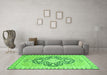 Machine Washable Geometric Green Traditional Area Rugs in a Living Room,, wshabs2732grn