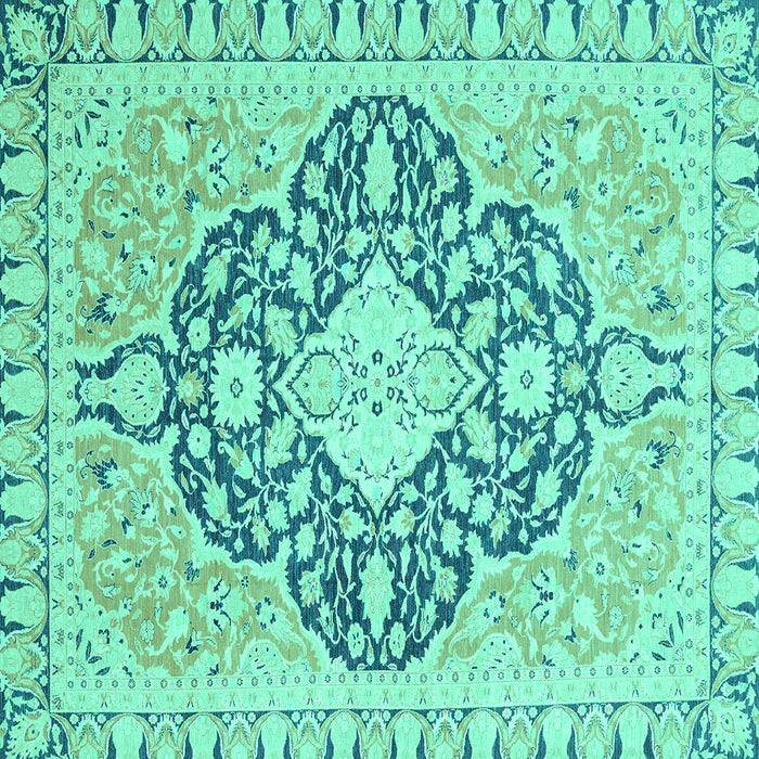 Square Machine Washable Geometric Turquoise Traditional Area Rugs, wshabs2732turq