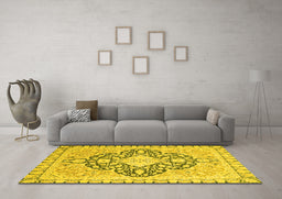 Machine Washable Geometric Yellow Traditional Rug in a Living Room, wshabs2732yw