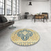 Round Abstract Brown Gold Geometric Rug in a Office, abs2732