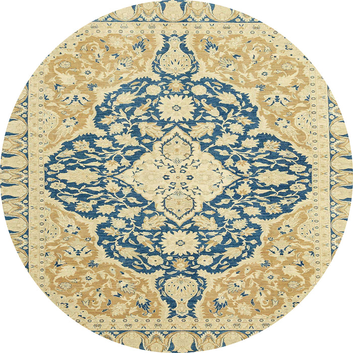 Round Abstract Brown Gold Geometric Rug, abs2732
