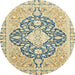 Round Abstract Brown Gold Geometric Rug, abs2732