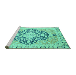 Sideview of Machine Washable Geometric Turquoise Traditional Area Rugs, wshabs2732turq
