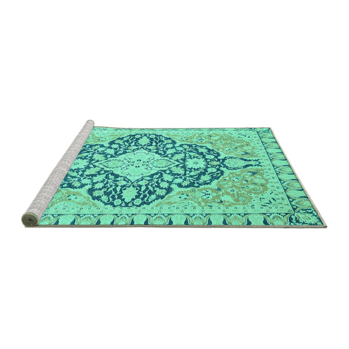 Sideview of Machine Washable Geometric Turquoise Traditional Area Rugs, wshabs2732turq