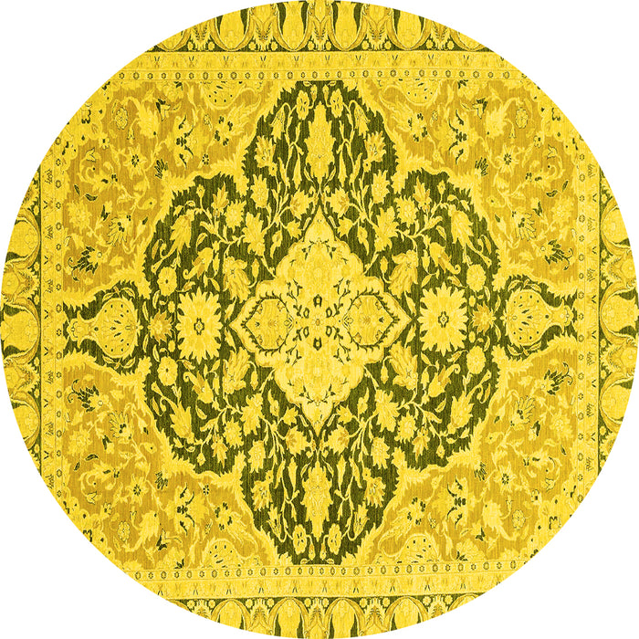 Round Machine Washable Geometric Yellow Traditional Rug, wshabs2732yw