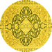Round Machine Washable Geometric Yellow Traditional Rug, wshabs2732yw