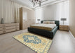 Abstract Brown Gold Geometric Rug in a Bedroom, abs2732