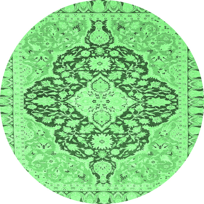Round Machine Washable Geometric Emerald Green Traditional Area Rugs, wshabs2732emgrn