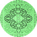 Round Machine Washable Geometric Emerald Green Traditional Area Rugs, wshabs2732emgrn