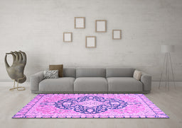 Machine Washable Geometric Purple Traditional Area Rugs in a Living Room, wshabs2732pur