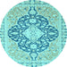 Round Geometric Light Blue Traditional Rug, abs2732lblu