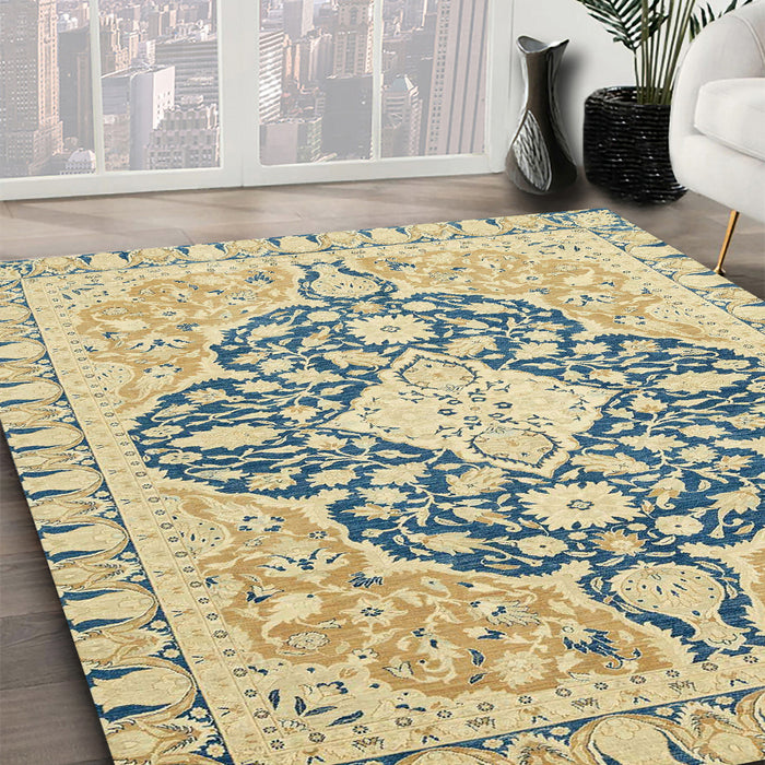 Machine Washable Abstract Brown Gold Rug in a Family Room, wshabs2732