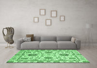 Machine Washable Abstract Emerald Green Modern Rug, wshabs2733emgrn