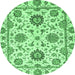 Round Abstract Emerald Green Modern Rug, abs2733emgrn