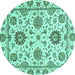 Round Abstract Turquoise Modern Rug, abs2733turq