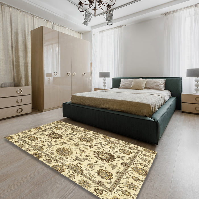 Abstract Sun Yellow Modern Rug in a Bedroom, abs2733