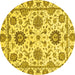 Round Machine Washable Abstract Yellow Modern Rug, wshabs2733yw