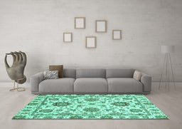Machine Washable Abstract Turquoise Modern Area Rugs in a Living Room,, wshabs2733turq