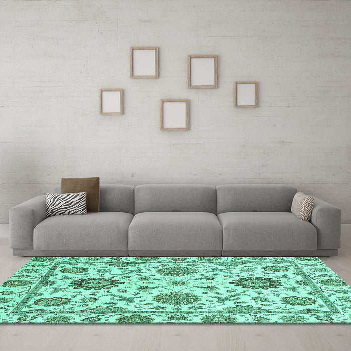 Machine Washable Abstract Turquoise Modern Area Rugs in a Living Room,, wshabs2733turq