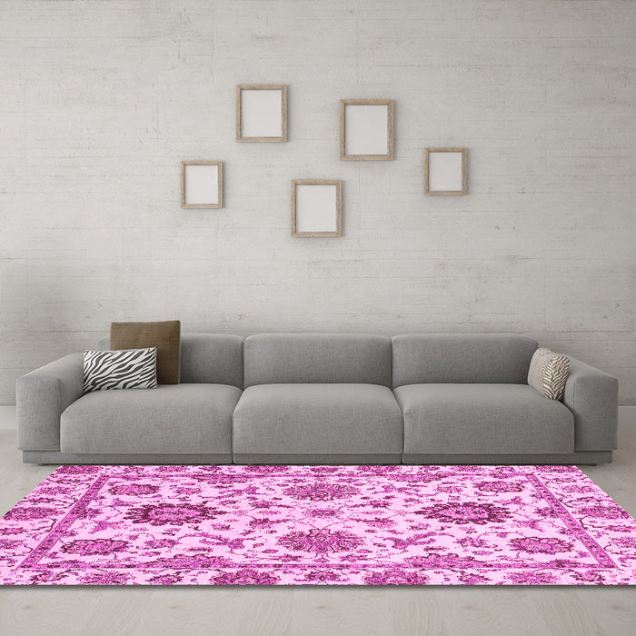 Machine Washable Abstract Pink Modern Rug in a Living Room, wshabs2733pnk