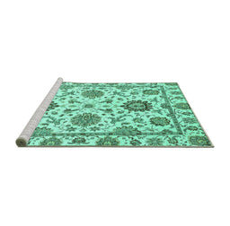 Sideview of Machine Washable Abstract Turquoise Modern Area Rugs, wshabs2733turq