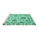 Sideview of Machine Washable Abstract Turquoise Modern Area Rugs, wshabs2733turq