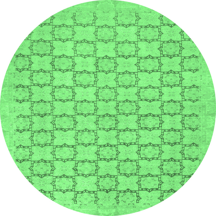 Round Machine Washable Abstract Emerald Green Modern Area Rugs, wshabs2734emgrn