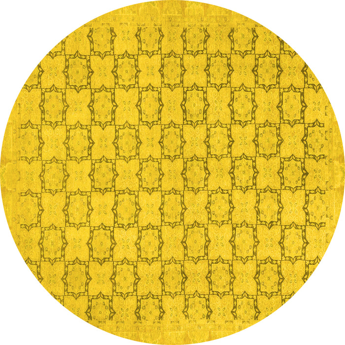 Round Machine Washable Abstract Yellow Modern Rug, wshabs2734yw