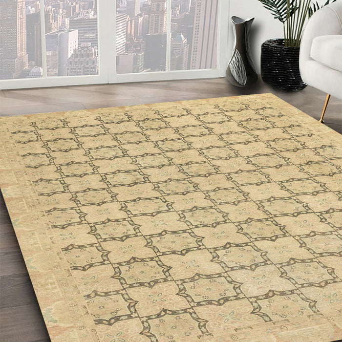 Abstract Metallic Gold Modern Rug in Family Room, abs2734