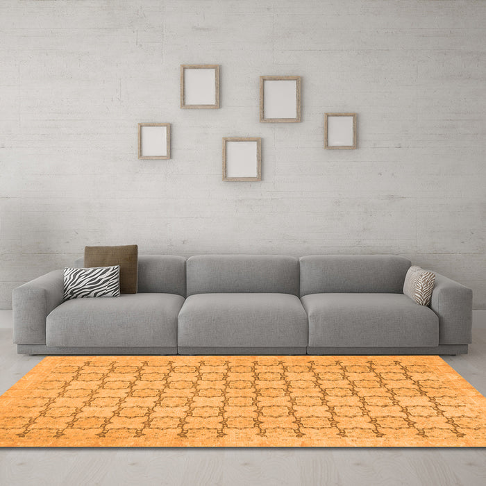 Machine Washable Abstract Orange Modern Area Rugs in a Living Room, wshabs2734org