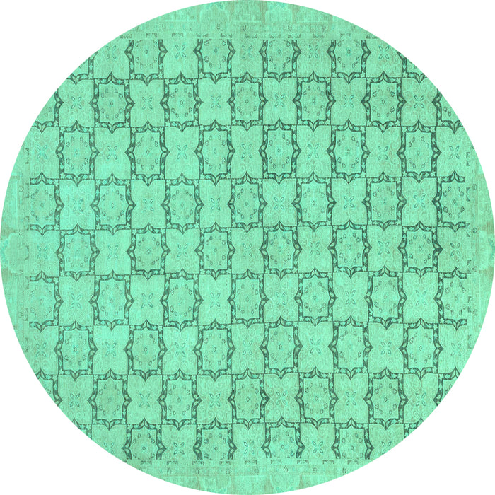 Round Abstract Turquoise Modern Rug, abs2734turq