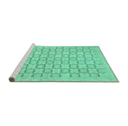 Sideview of Machine Washable Abstract Turquoise Modern Area Rugs, wshabs2734turq