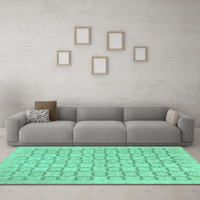 Machine Washable Abstract Turquoise Modern Area Rugs in a Living Room,, wshabs2734turq