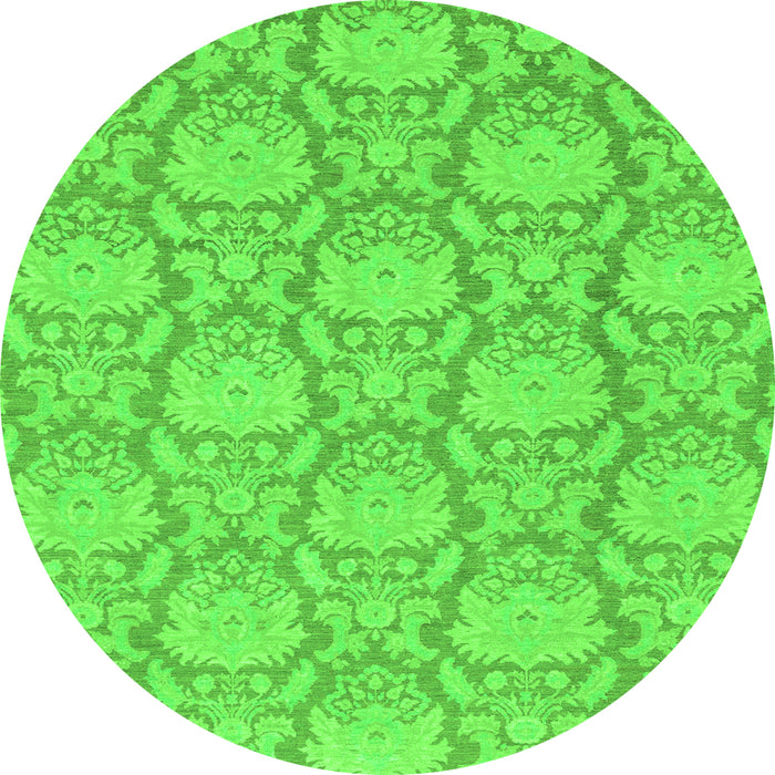 Round Machine Washable Abstract Green Modern Area Rugs, wshabs2735grn