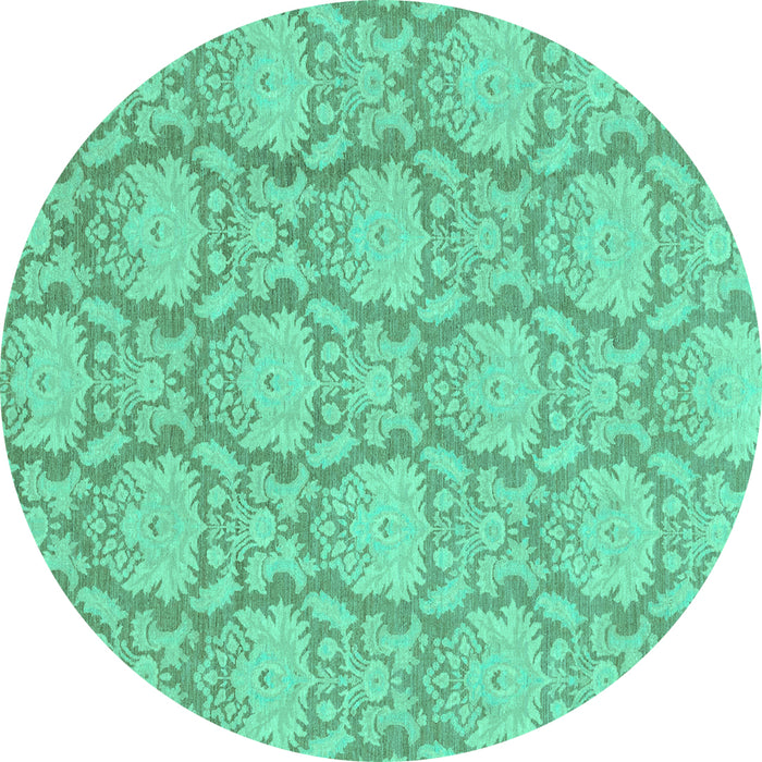 Round Machine Washable Abstract Turquoise Modern Area Rugs, wshabs2735turq