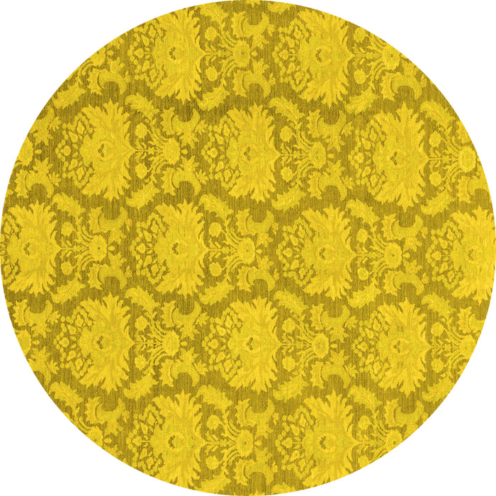 Round Abstract Yellow Modern Rug, abs2735yw