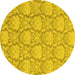 Round Abstract Yellow Modern Rug, abs2735yw